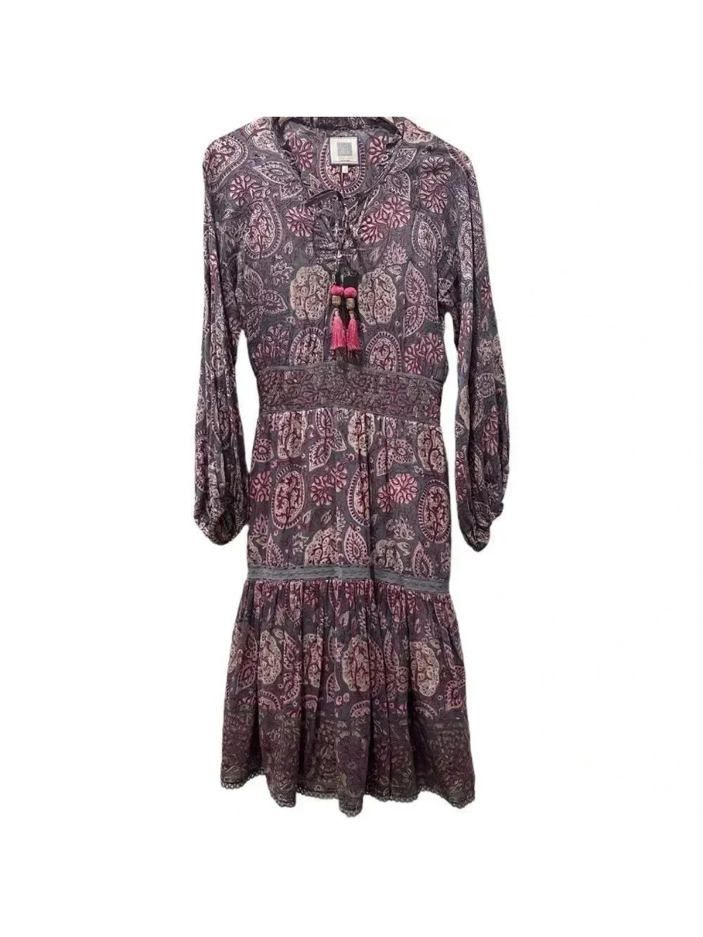 Bell by Alicia Bell "Grace" Long Sleeve Tiered Silk-Blend Midi Dress Size Small - Picture 3 of 13